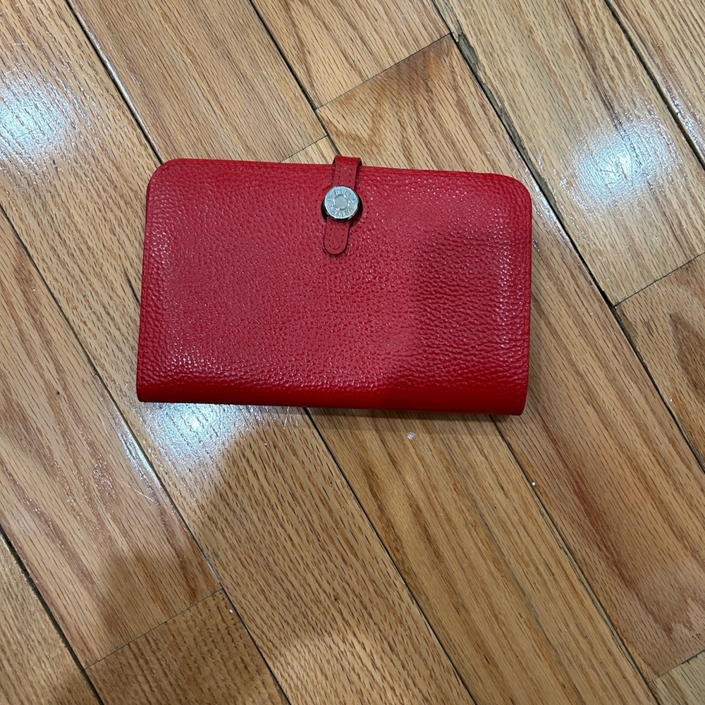 Red Leather Wallet with Button Closure